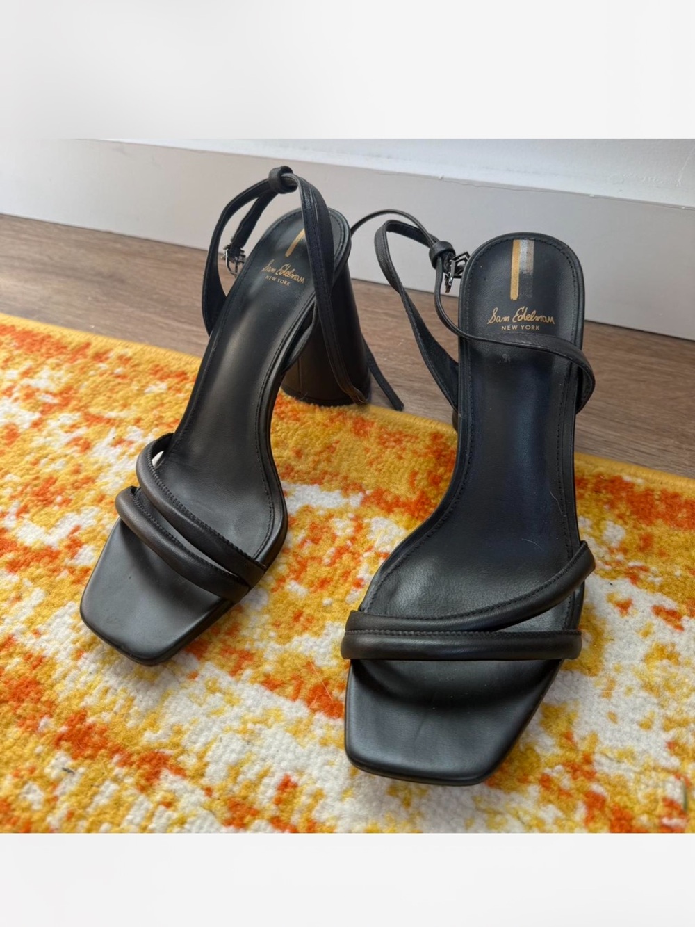 Sam Edelman Kia Black Strappy Ankle-Wrap Block Heel Sandal - Picture 2 of 6